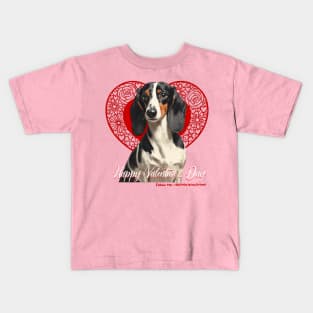 Happy Valentine’s Day Piebald Dachshund Heart Kids T-Shirt